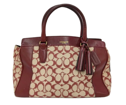Coach Signature Satchel Bag - Bordeaux / Crème