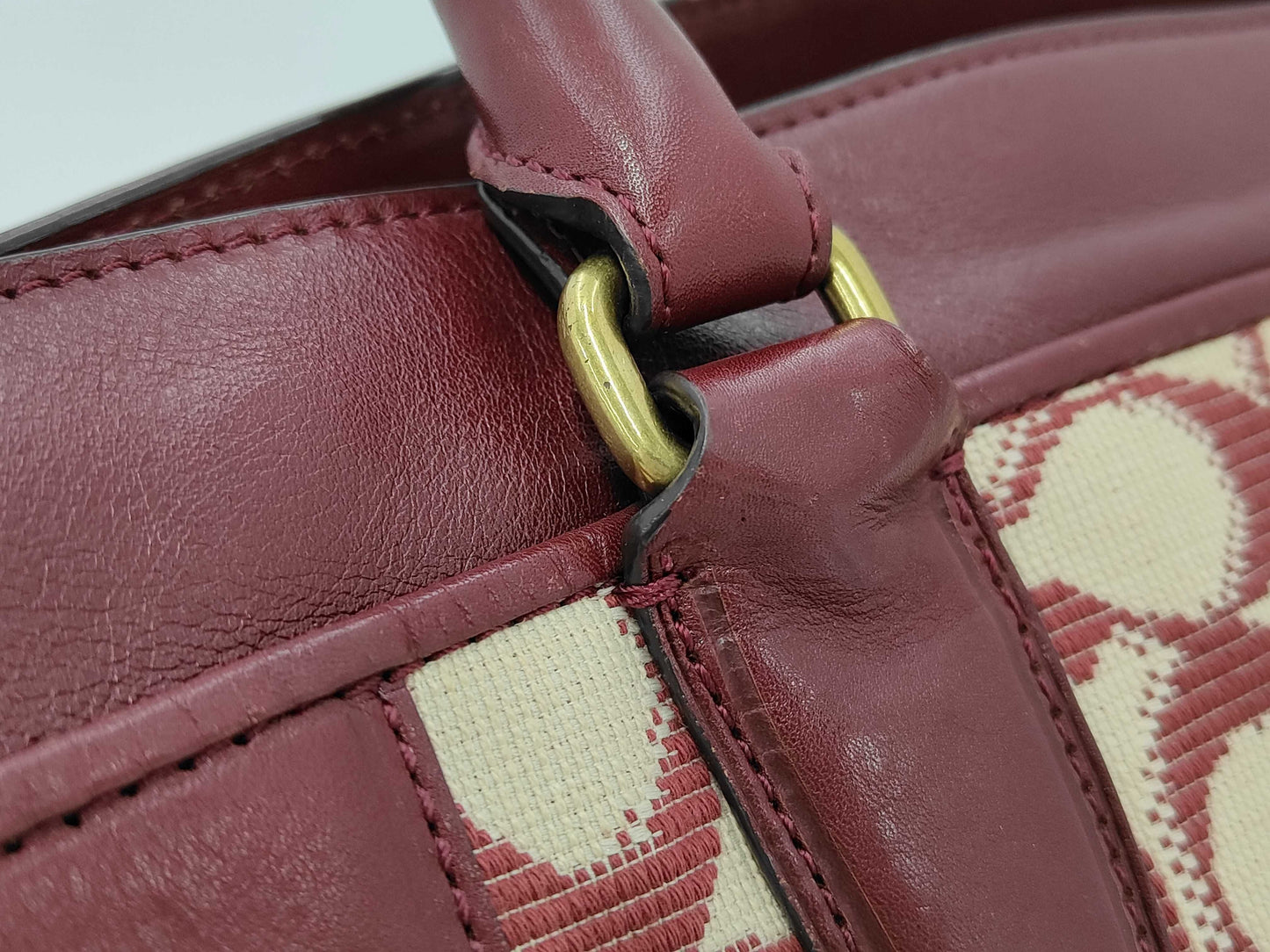 Coach Signature Satchel Bag - Bordeaux / Crème