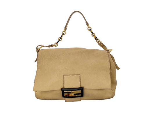 Fendi Leather Beige Chain Shoulder Bag