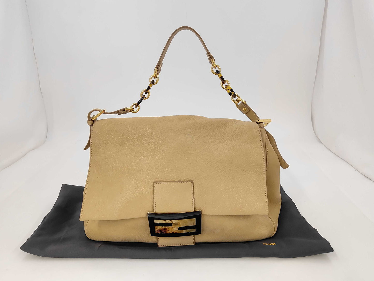 Fendi Leather Beige Chain Shoulder Bag