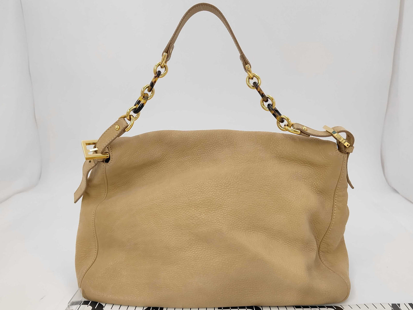 Fendi Leather Beige Chain Shoulder Bag