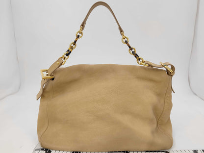 Fendi Leather Beige Chain Shoulder Bag